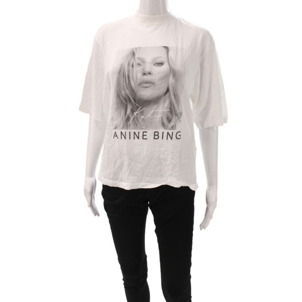 Anine Bing Women White Basic Cotton Crew Neck Short Sleeve T-Shirt Size XS